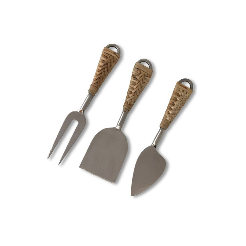 Rattan Cheese Utensil Set, Silver-0