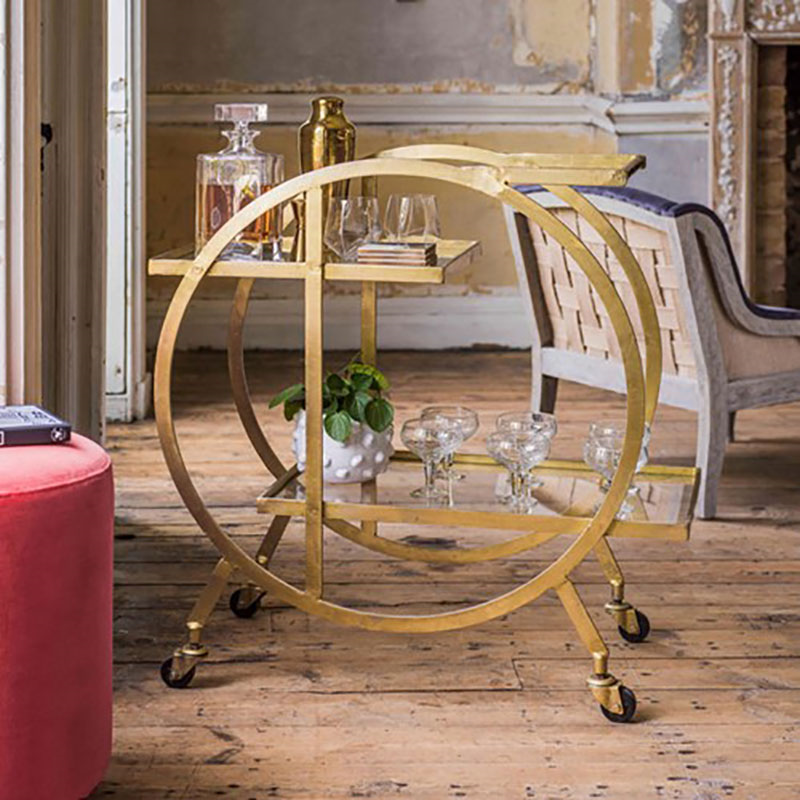 Kara Circular drinks trolley, H77 x W70 x D40cm, Brass-0