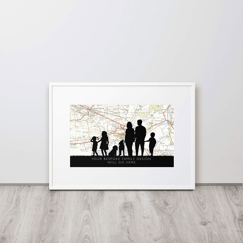 Personalised Map Print with Bespoke Silhouette, 30 x 21cm, White Frame-0