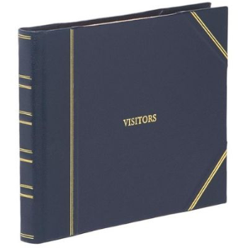 Classic Bound Plain Visitors Book, L22.2 x 28cm, Blue Hide-0