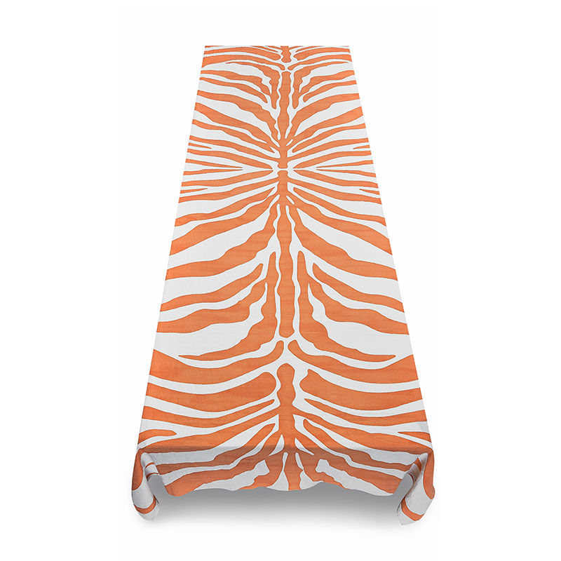 Zebra Linen Tablecloth, 300cm x 165cm, Tangerine Orange-2