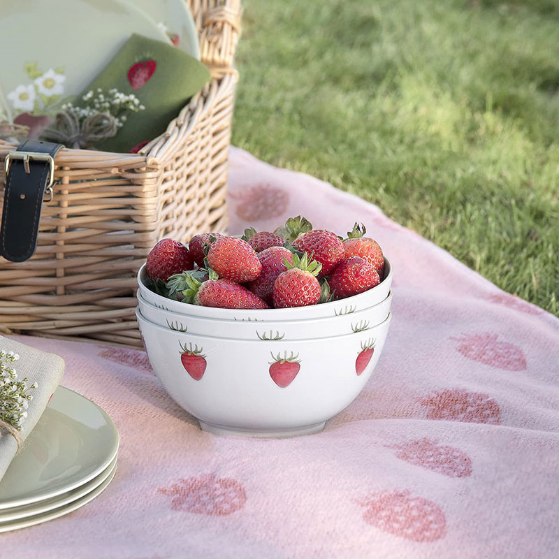 Strawberries Bowl, D15cm, White, Green-0