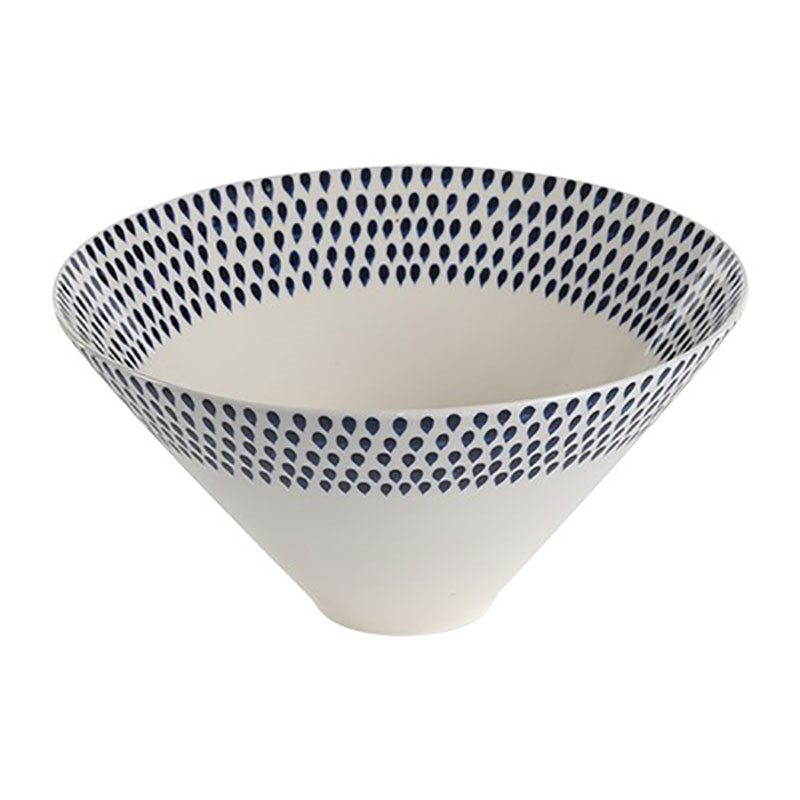 Indigo Drop Serving Bowl, D30cm, Cream and Indigo-1