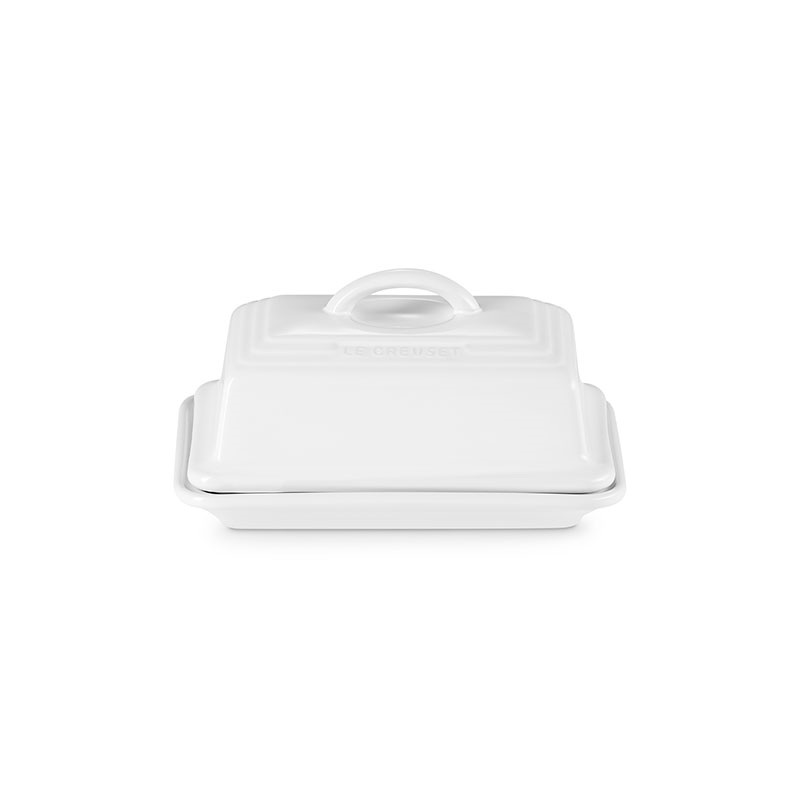 Stoneware Butter Dish, White-0