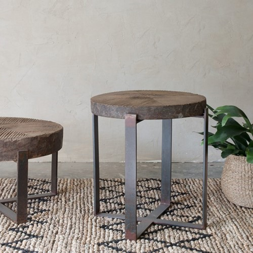 Chakala Wooden Side Table, Reclaimed Wood & Iron-2