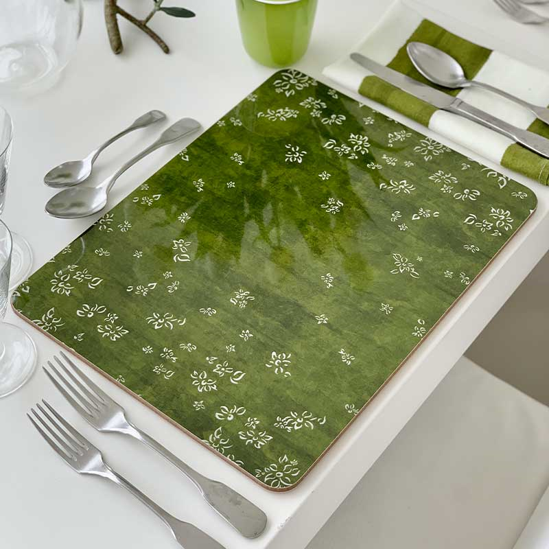 Falling Flower Rectangle Placemat, 38 x 29 cm, Avocado Green-0