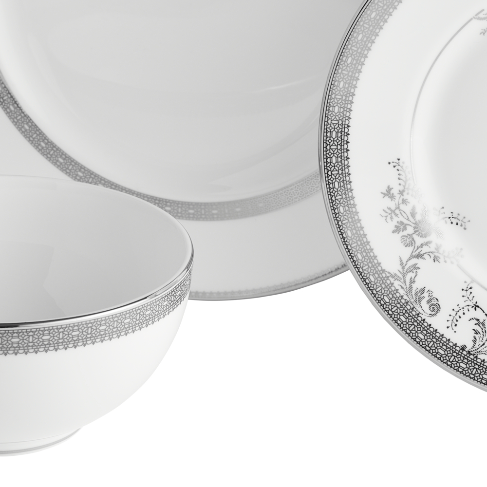 Lace 12 Piece Dinnerware Set, Platinum-4