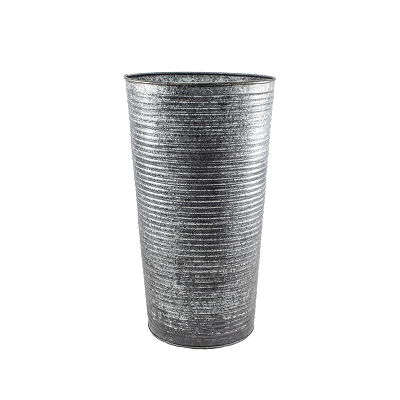 Galvanised Ribbed Vase, D28cm, Silver-0