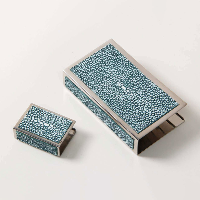 Large Match Box Holder, 13 x 7cm, Teal Shagreen-3