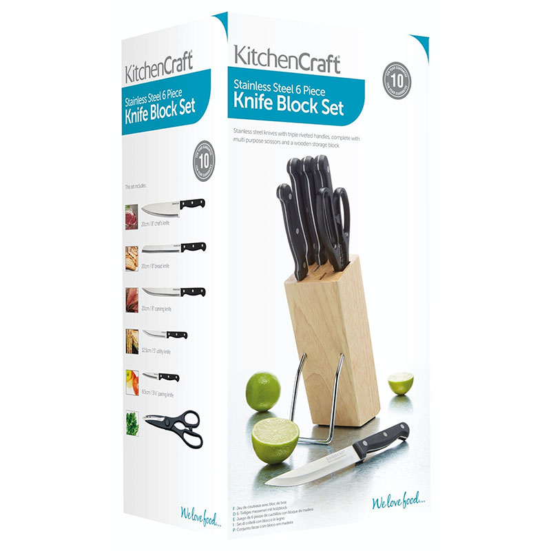 Wooden Six Piece Knife Block Set, Black-2