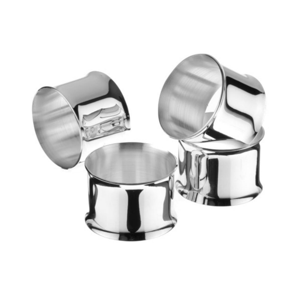 Set of 4 napkin rings with curved edges, Silver Plate-0