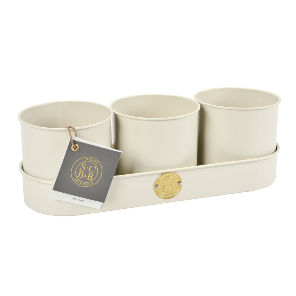 Set of 3 Herb Pots, Cream-1