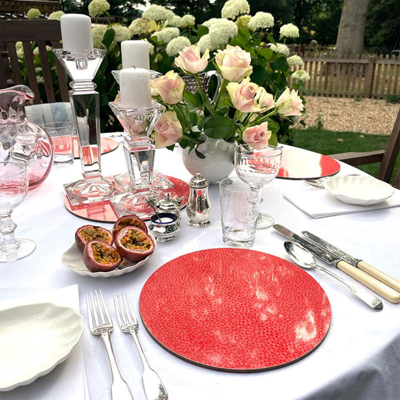 Shagreen Set of 4 Table Mats, D25.5cm, Coral-2