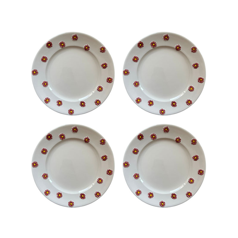 Winter Daisy Set of 4 Dinner Plates, H 3cm, W 28cm, D 28cm, White-1