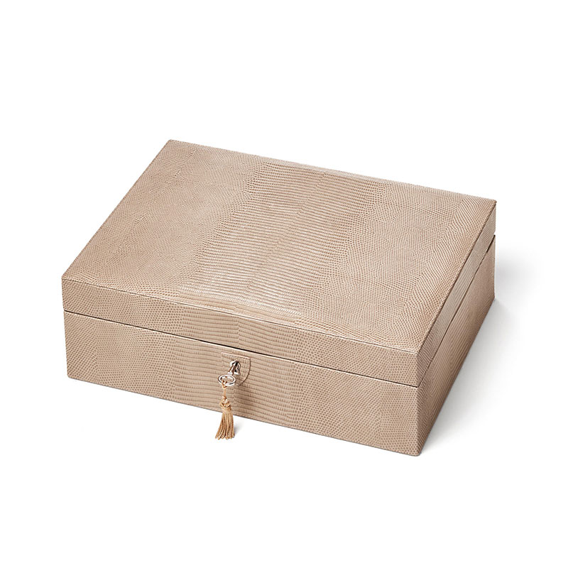 Grand Luxe Jewellery Case, L24 x W33cm, Latte Lizard-1