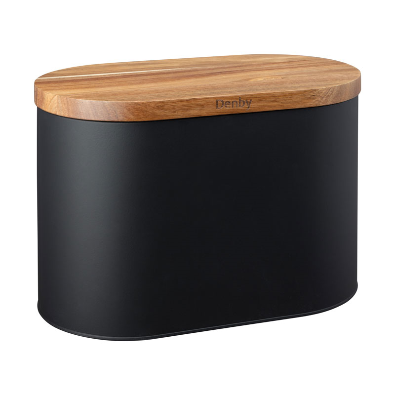 Bread Bin with Acacia Lid, L36 x W20 x D22cm, Black-0