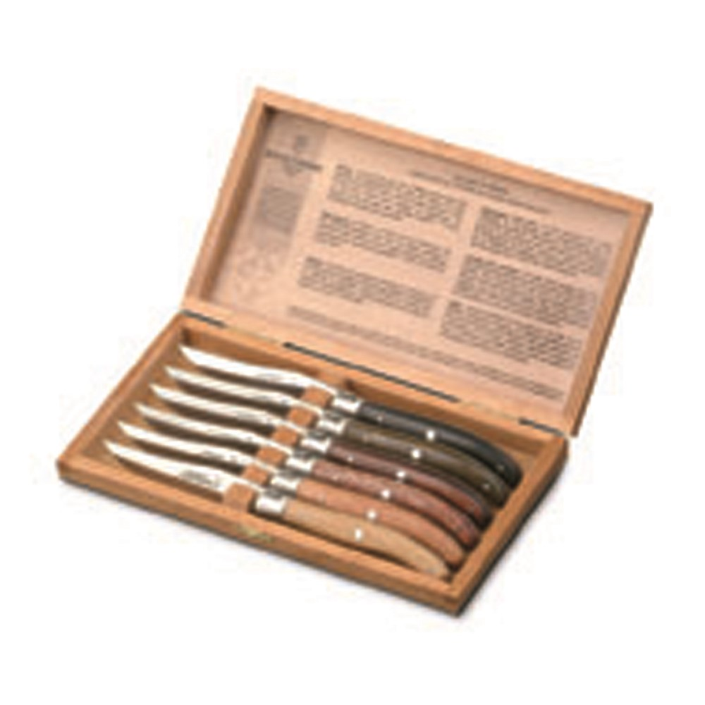 Laguiole Set of 6 steak knives, Mixture Of 6 Woods-0