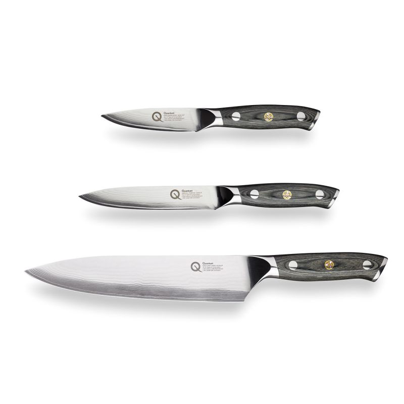 Q30 Series 3 Piece Damascus Steel Paring, All Purpose & 20cm Chef's Knife Set, Black-1