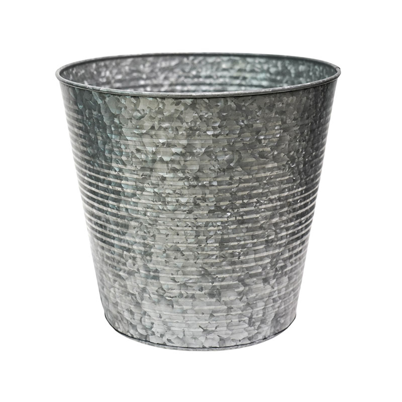 Galvanised Ribbed Planter, D37cm, Silver-1