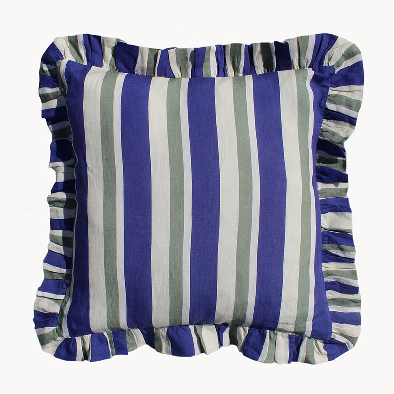 Stripe Cushion Cover, 60 x 60cm, Cobalt & Sea Green-1