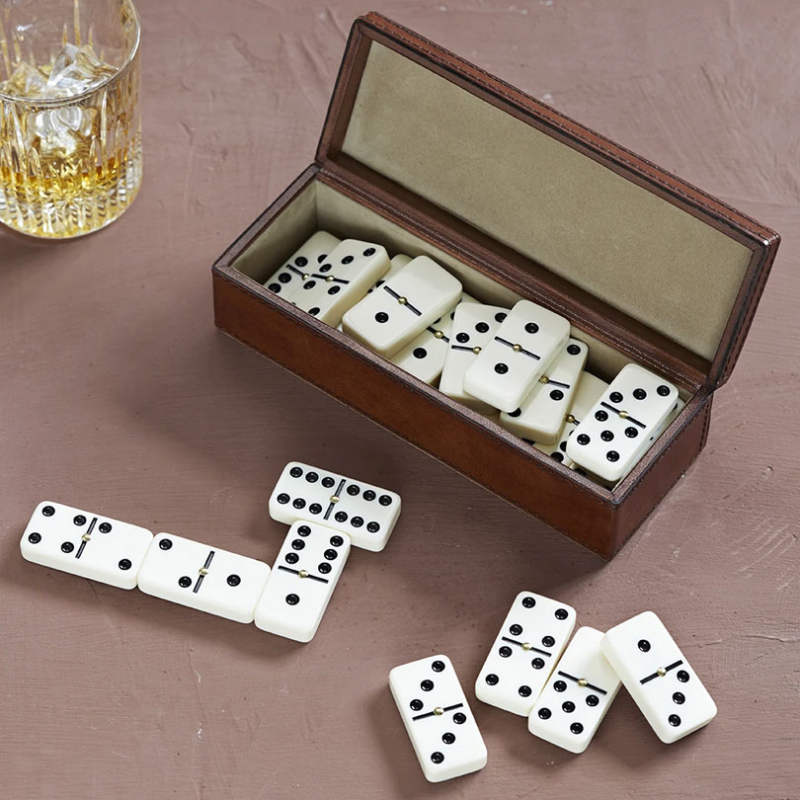 Leather Dominoes Set, Conker Brown-0