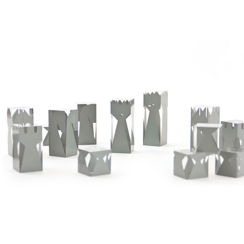 Acrylic Chess Set, 44 x 44cm, Grey-3