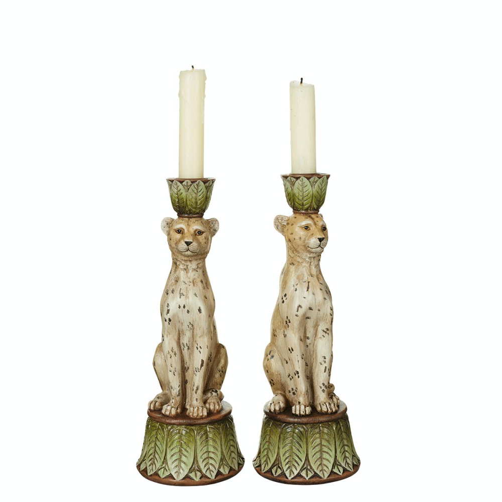 Lakadema Pair of candleholders, H25cm, Cream Painted Resin-1