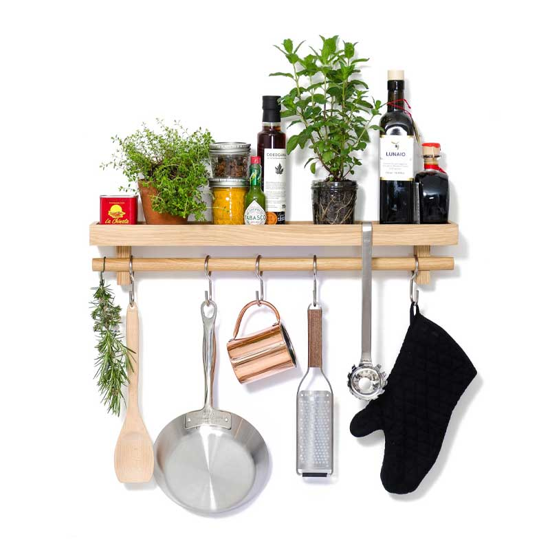 Cookhouse Utensils rail shelf, H10.5 x W61 x D10cm, Natural Oak-1