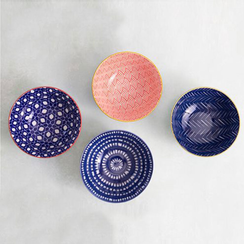 Hues Set of 4 Bowls, D15.5cm, Red/Blue-1