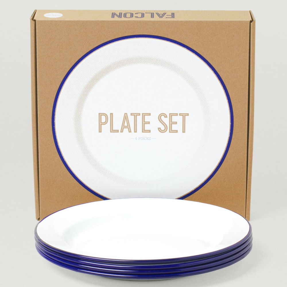 Set of 4 plates, 24cm, White With Blue Rim-0