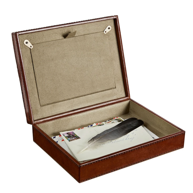 Leather Photo Memorabilia Box, Conker Brown-1