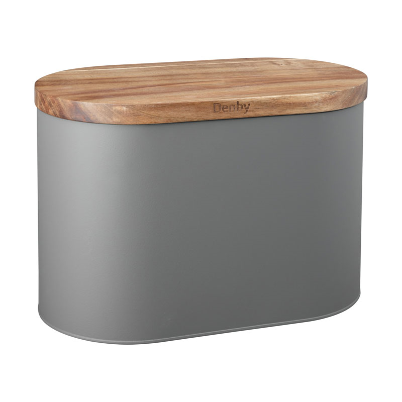 Bread Bin with Acacia Lid, L36 x W20 x D22cm, Grey-0