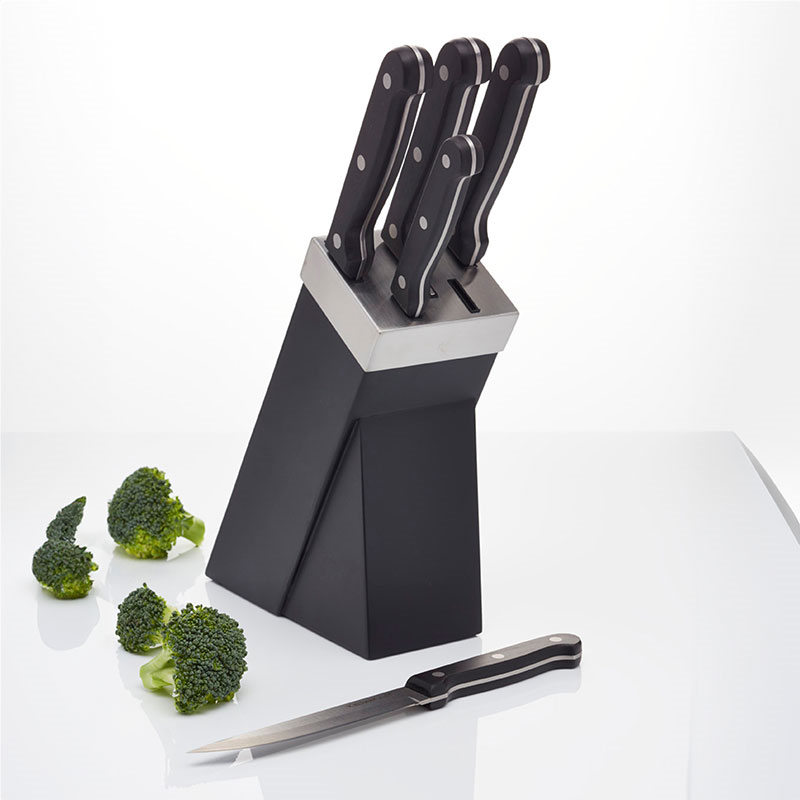 Five Piece Knife Set with Block, Black-0