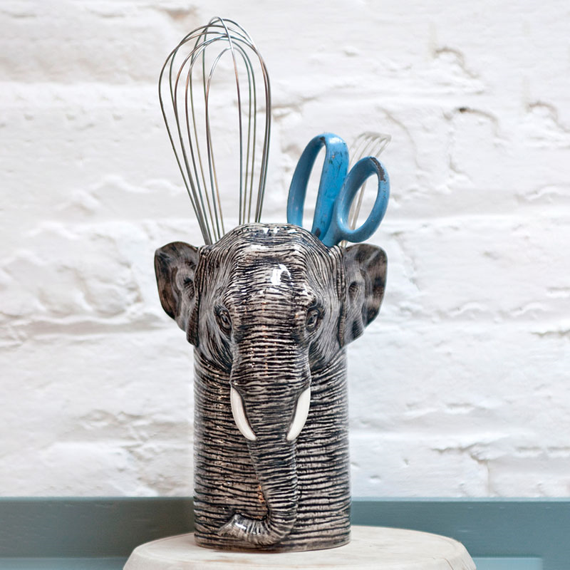 Elephant Utensil Pot, H18.5cm, Grey-4