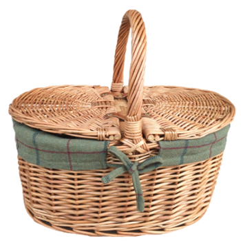 Light Steamed Oval Lidded Hamper, Green Tweed Lining-0