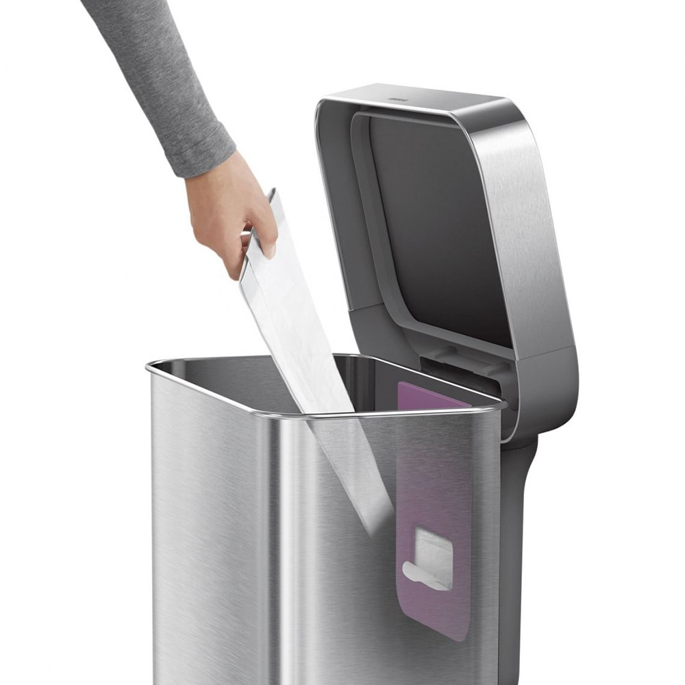 Rectangular pedal bin, H65.5cm - 45 litre, Brushed Stainless Steel-1