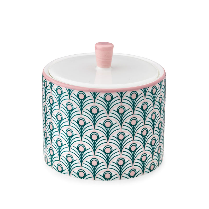 Peacock Sugar Bowl, 240ml, Teal & Blush Pink-0