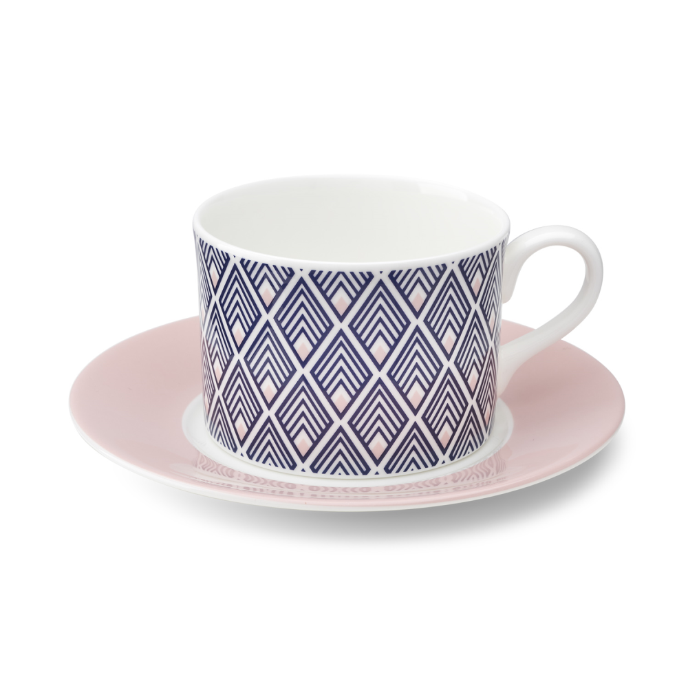 Gatsby Cup and Saucer, 250ml, Blue & Blush Pink-1