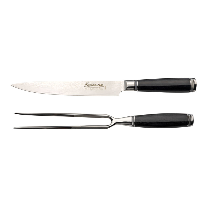 Katana Saya Pakkawood 2 Pce Carving Knife & Fork Set-0