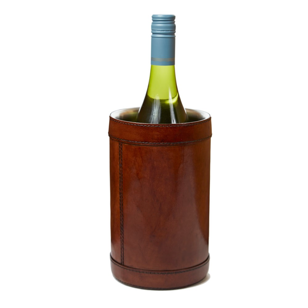 Wine Cooler, 21cm, Brown Leather Bound, 21cm-2