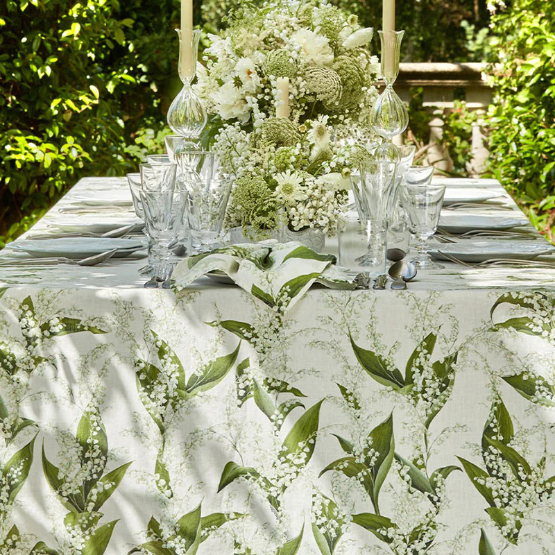 Lilly of the Valley Muguet' Linen Tablecloth, 165 x 300cm, White-0