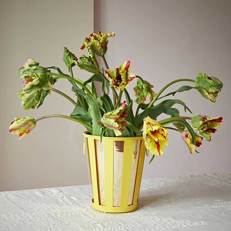 Striped Planter, H21cm, Yellow-0