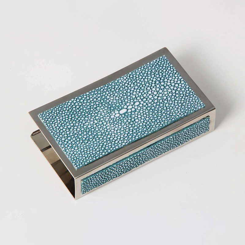 Large Match Box Holder, 13 x 7cm, Teal Shagreen-4