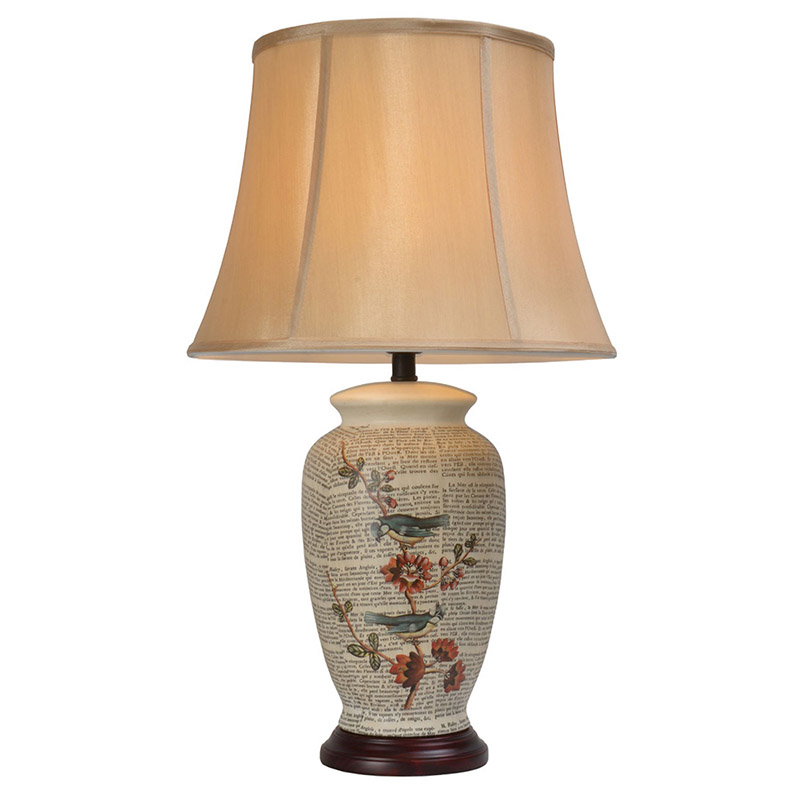 Bluetits and Quince Blossom Table Lamp, H66cm, Cream-0