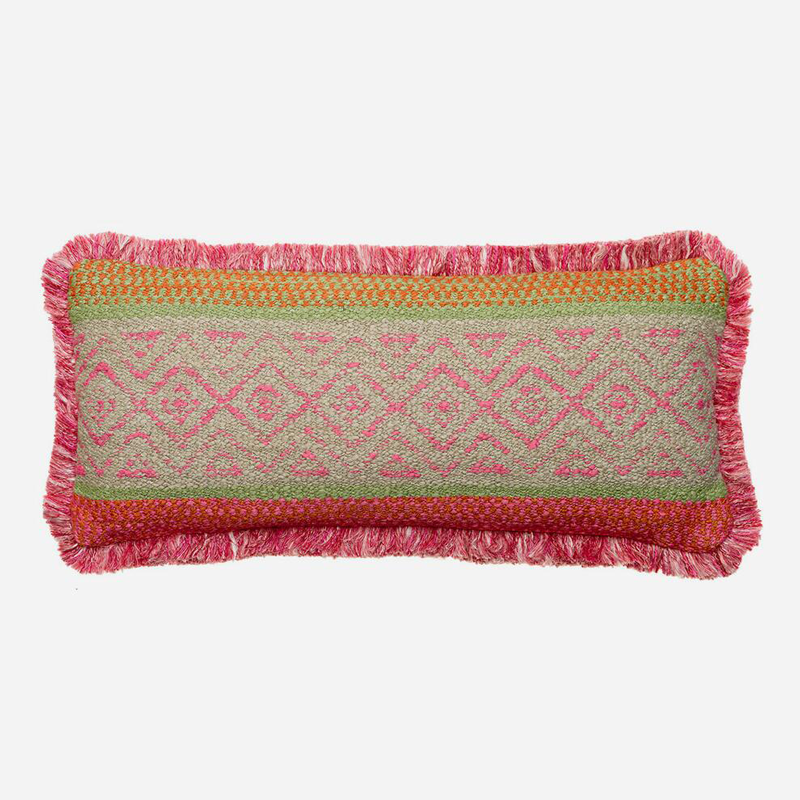 Andrew Martin Rectangular Fringe Cushion, 28 x 61cm, Pink-0