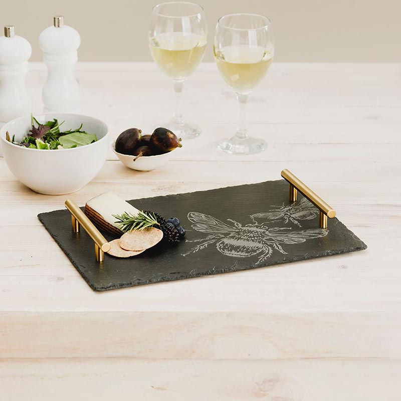 Bee Medium Slate Serving Tray, H25 x W35cm, Black-0