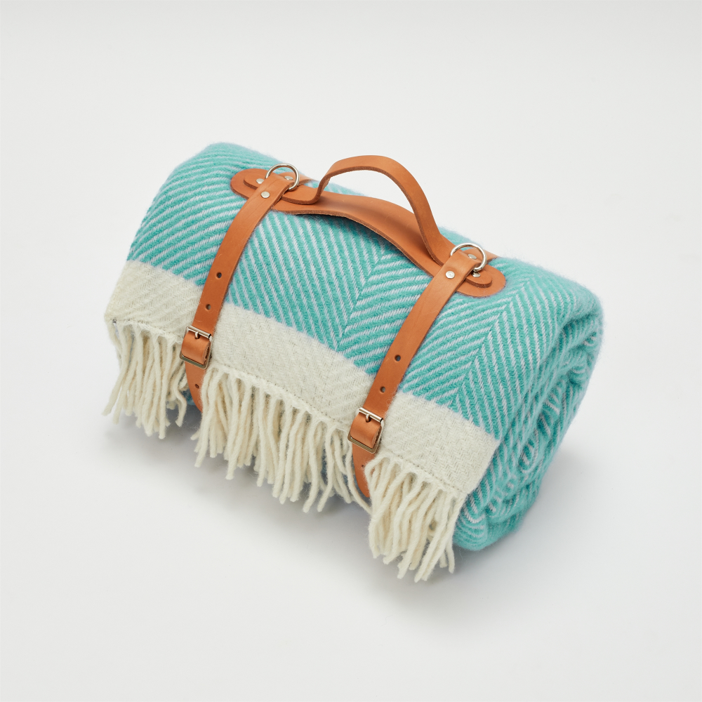 Herringbone Picnic blanket, 130 x 200cm, Turquoise-0