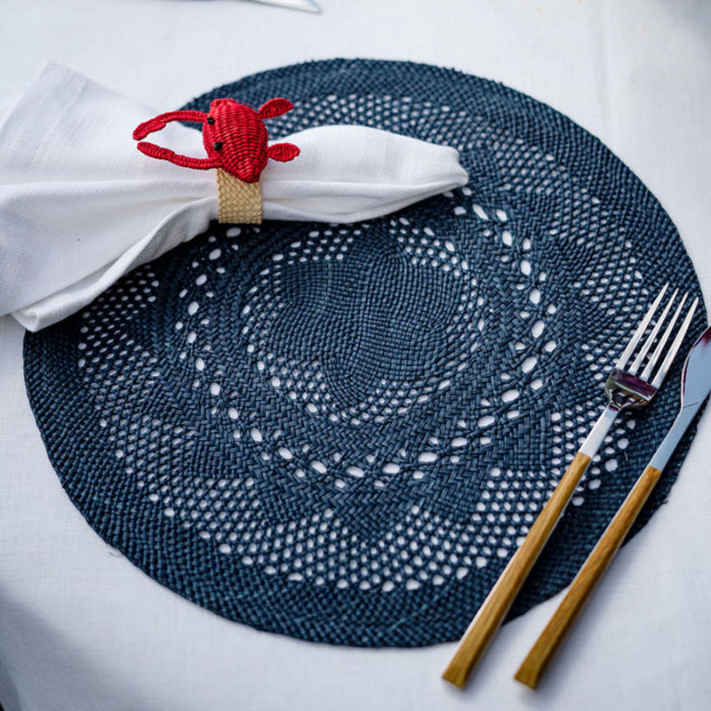 Classic Set of 2 Open Weave Placemats, D30cm, Midnight Blue-3