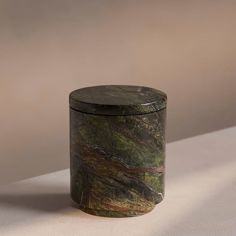 Leather & Oud Marble Candle, 250g, Forest Green-2