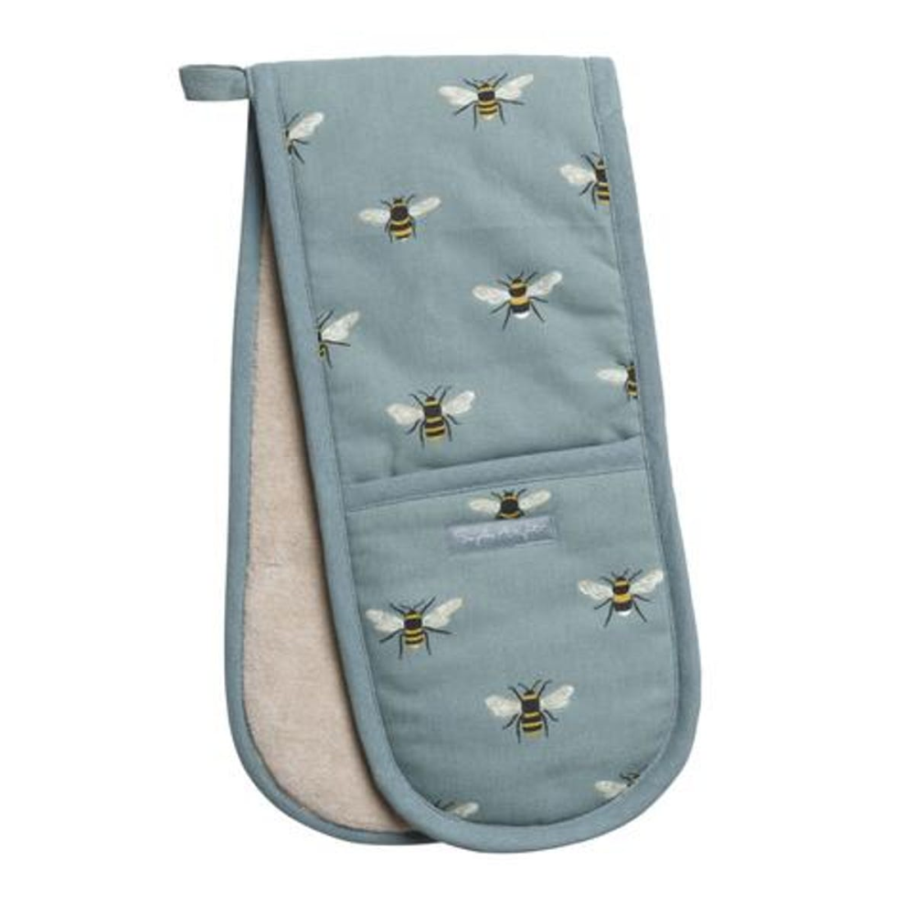 Bees Double Oven Gloves, Teal-0